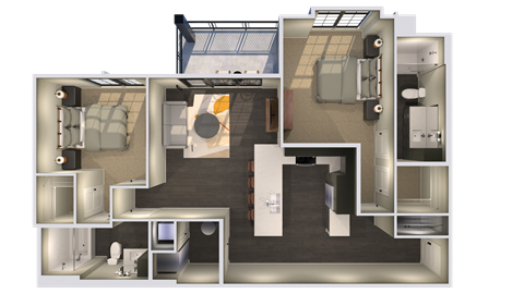 Floor plan for 2 beds, 2 baths, 1123 sqft